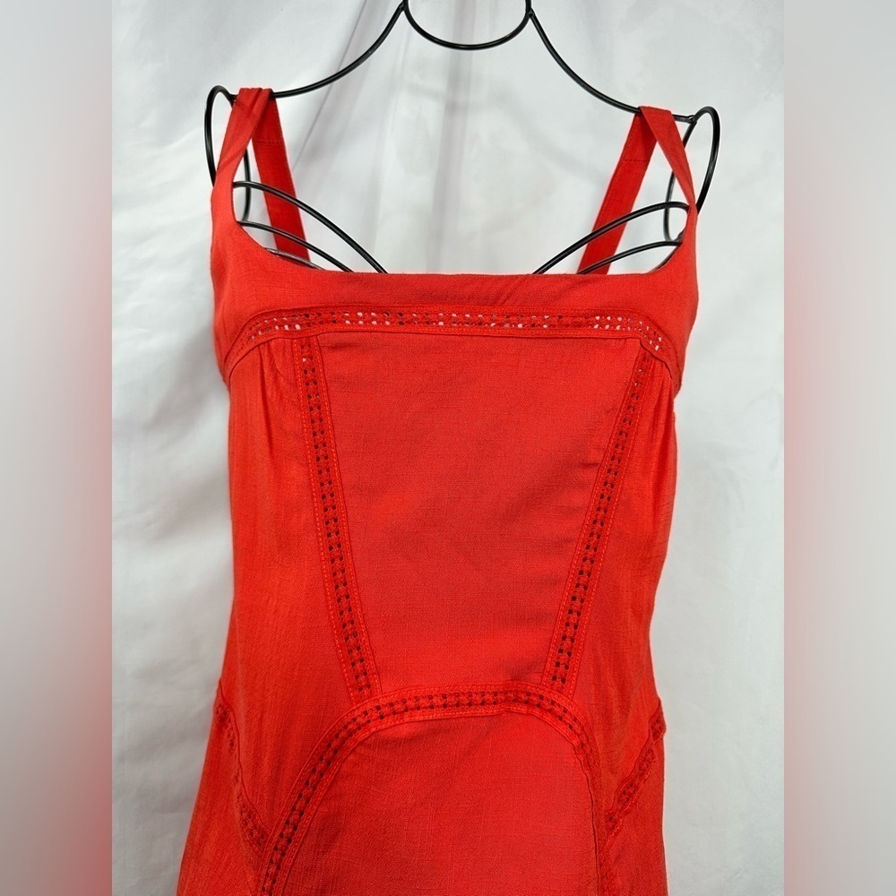 Free people red orange crochet detail mini dress size S - Picture 2 of 6